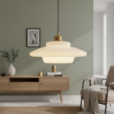 Suspension en verre blanc laiteux de style Mid-Century S81