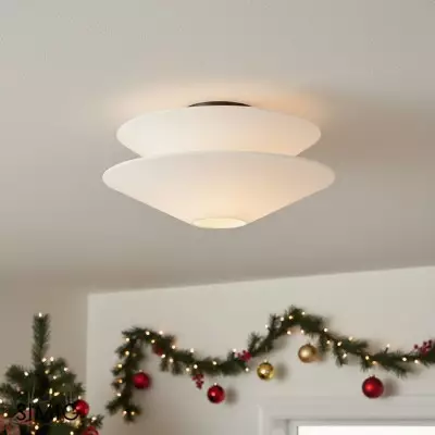 Lampada da soffitto in lino bianco latte contemporaneo Solivara per soggiorno T112