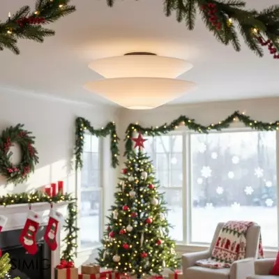 Lampada da soffitto in lino bianco latte contemporaneo Solivara per soggiorno T112