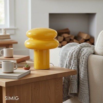 Mała opalowa lampa stołowa - szklana lampa w kształcie grzyba do salonu T422