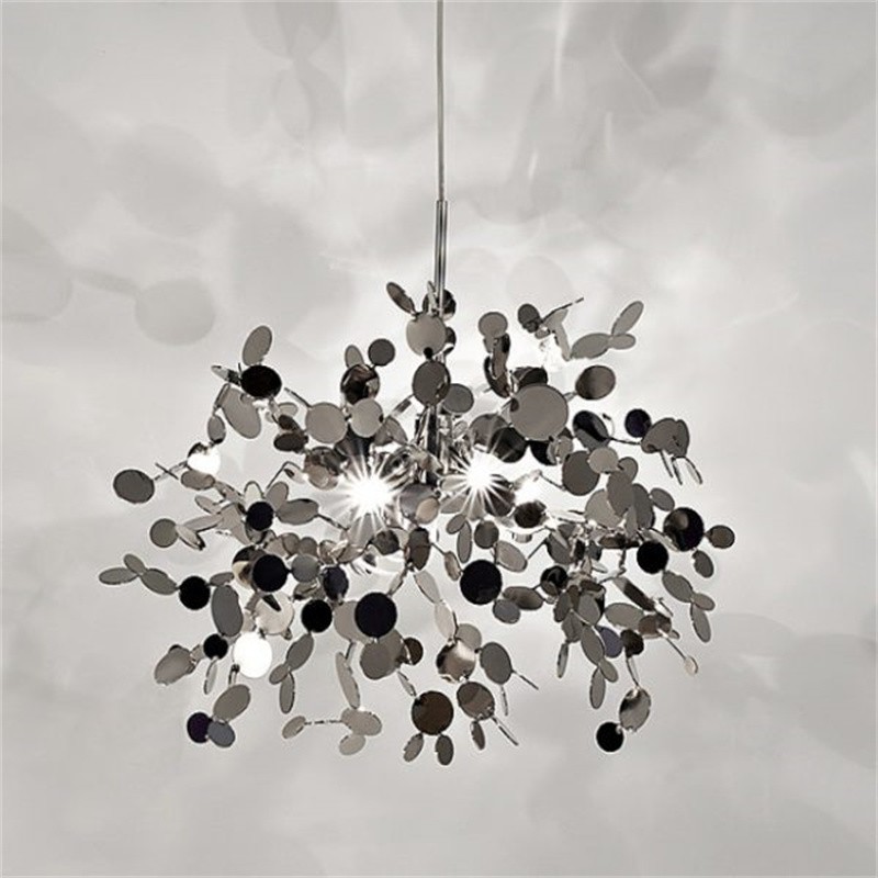 Hand-Made Stainless Steel Leaf Chandelier