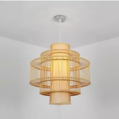 Lampadario creativo in bambù cinese intrecciato