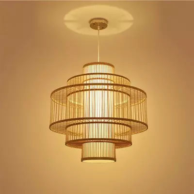 Lampadario creativo in bambù cinese intrecciato