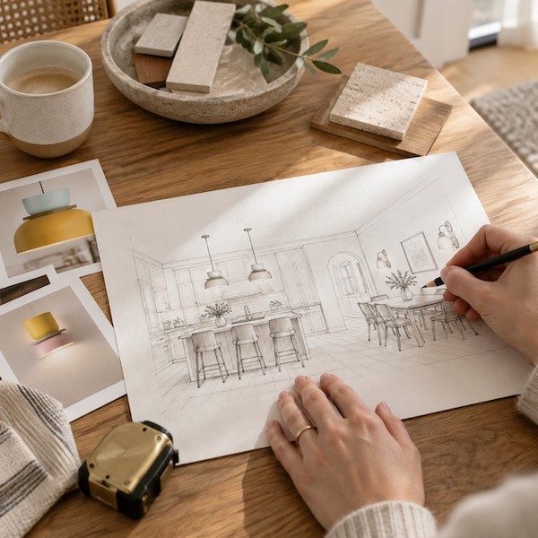 Romplan med markerte soner for lampe og vegglampe