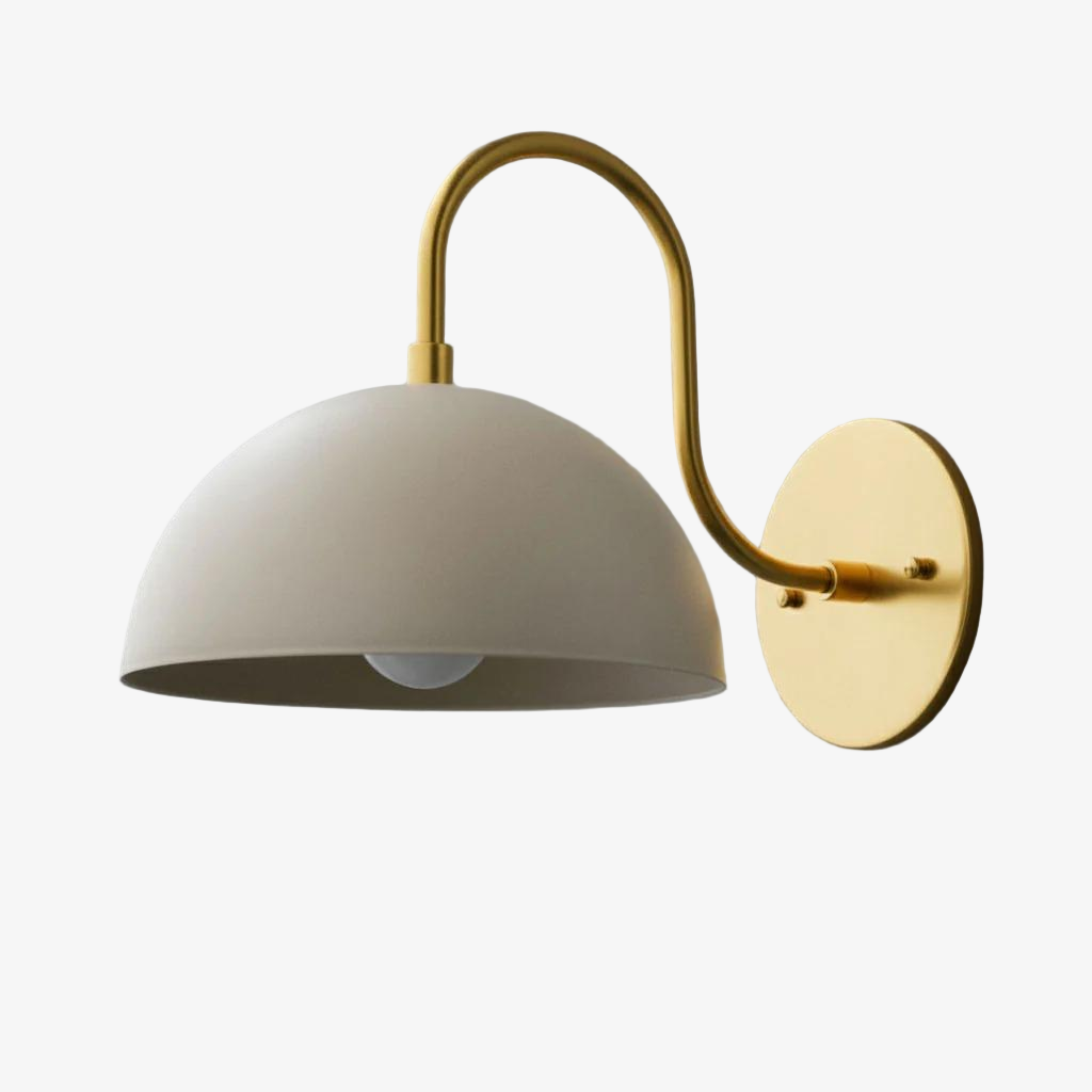 Curva Metal Industrial Wall Sconce - Curved Brass Arm - Hammered Dome Light Fixture T408