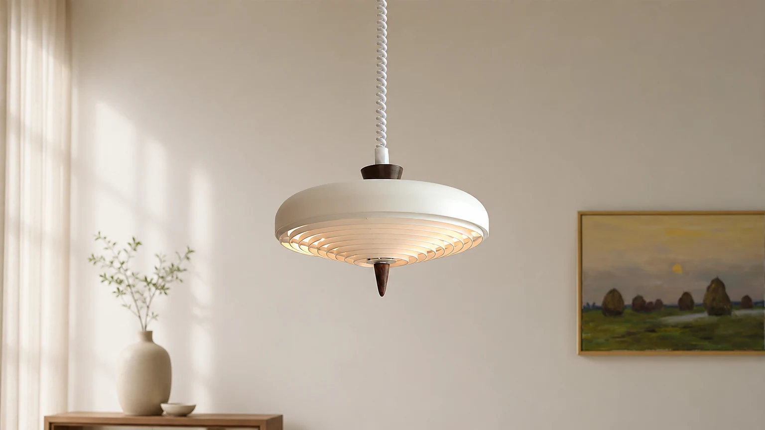 Lampa wisząca spiralna Vortex D214 w scenie nowoczesnego pomieszczenia