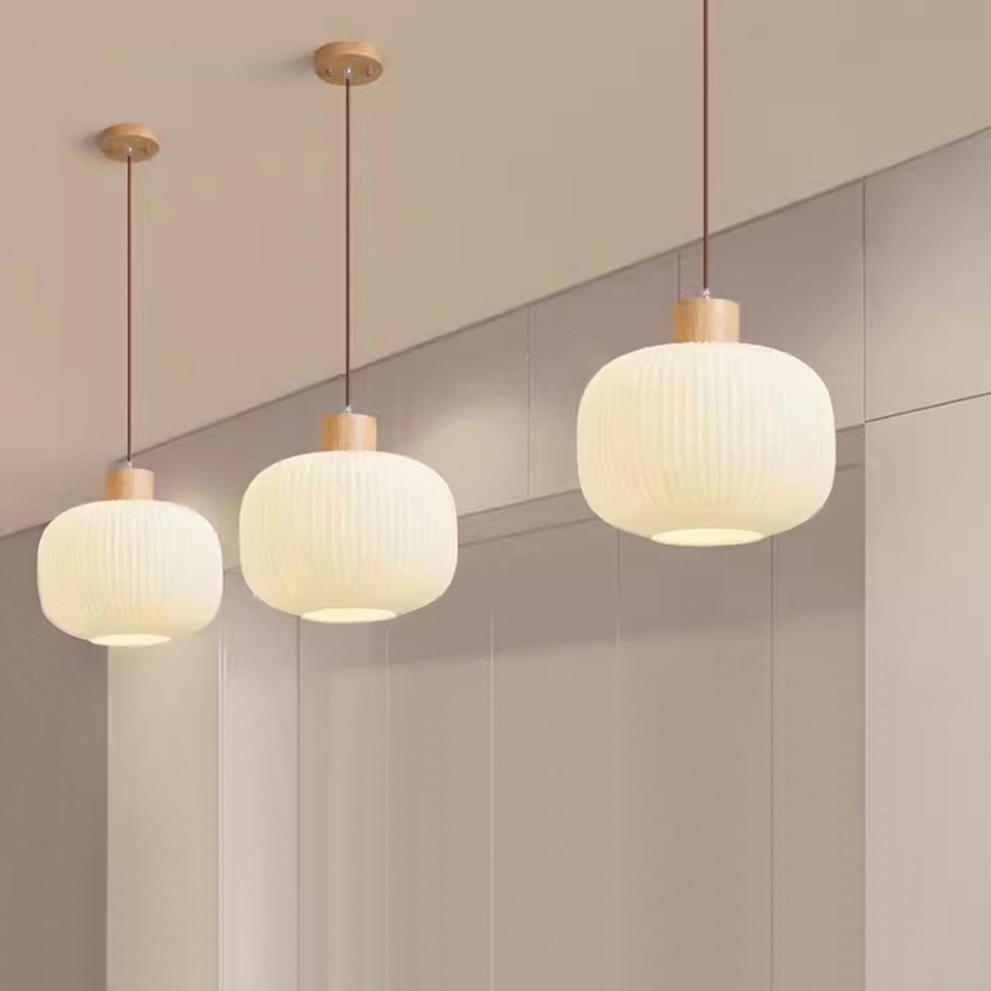 Nordic White Lantern-Like Glass Pendant Lamp M127