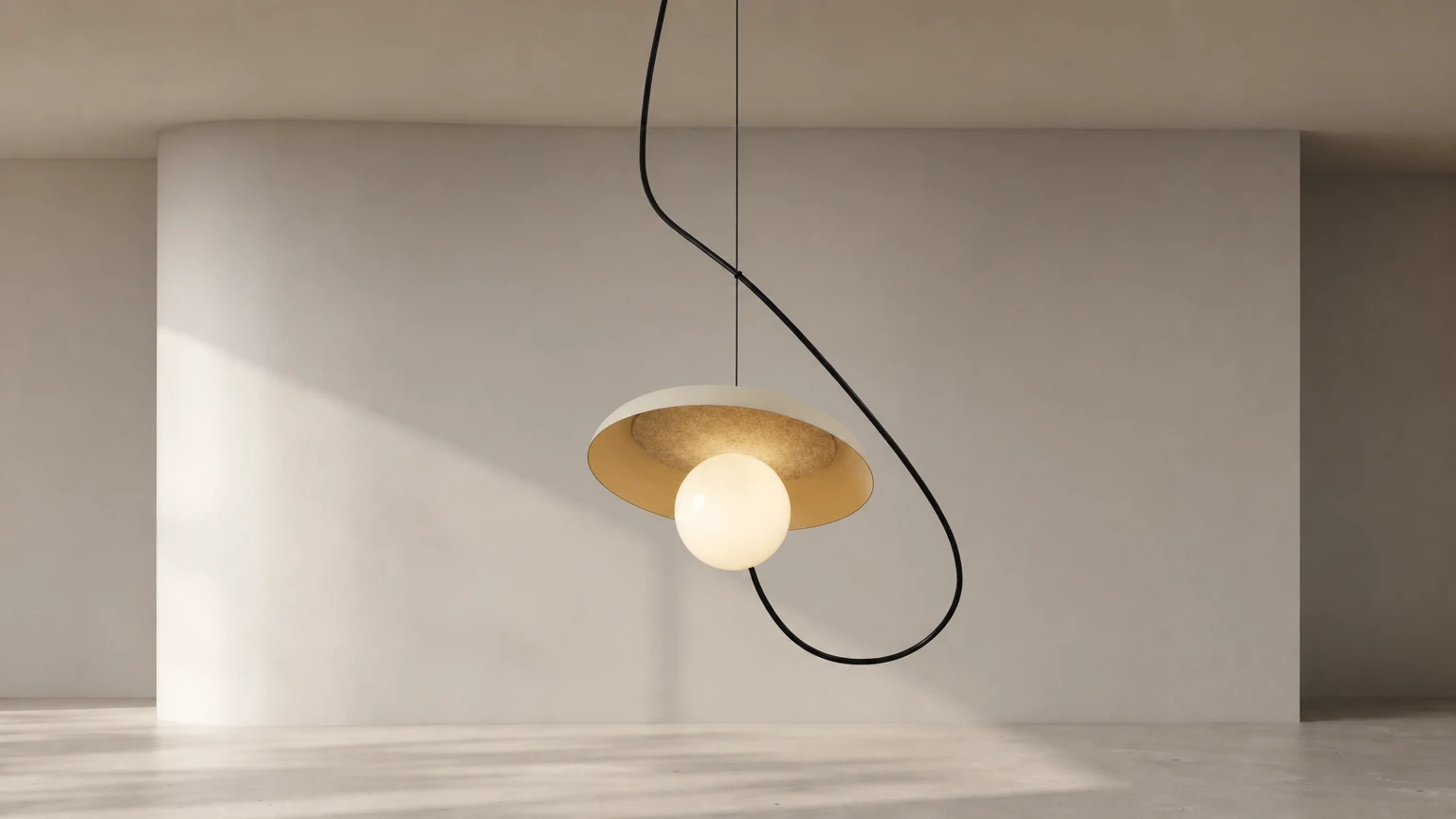 Lampa wisząca Acoustic Disc D448 pokazana w minimalistycznym wnętrzu