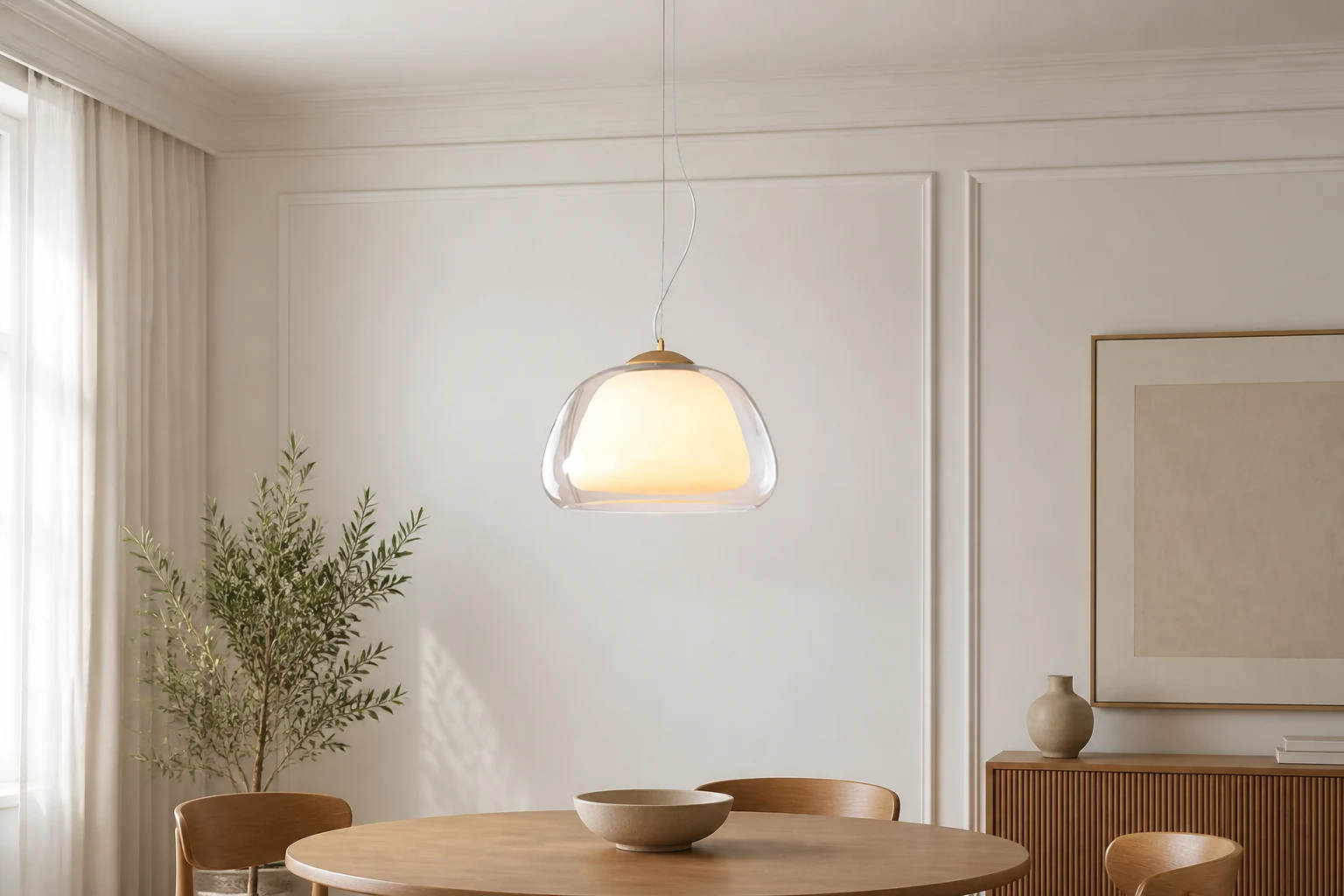 Lampa wisząca Jelly Glass w bezpiecznej dla źródła scenie w pomieszczeniu lifestylowym