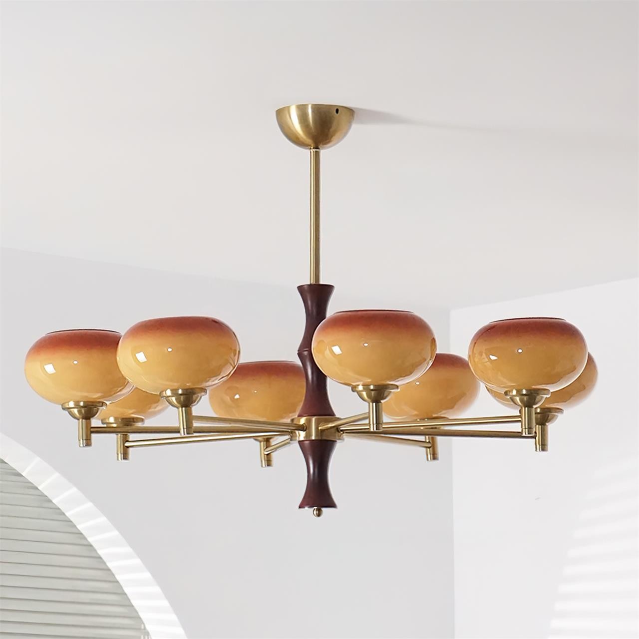 Vintage Mid Century Persimmon Glass Chandelier M306