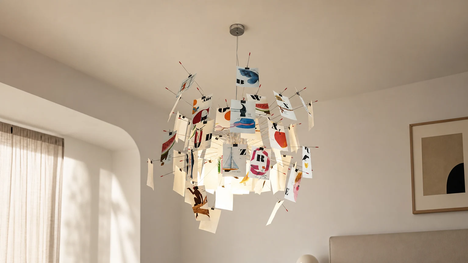 Lampa wisząca Renée Creative Picture pokazana jako pełna scena bohatera w pokoju 16:9