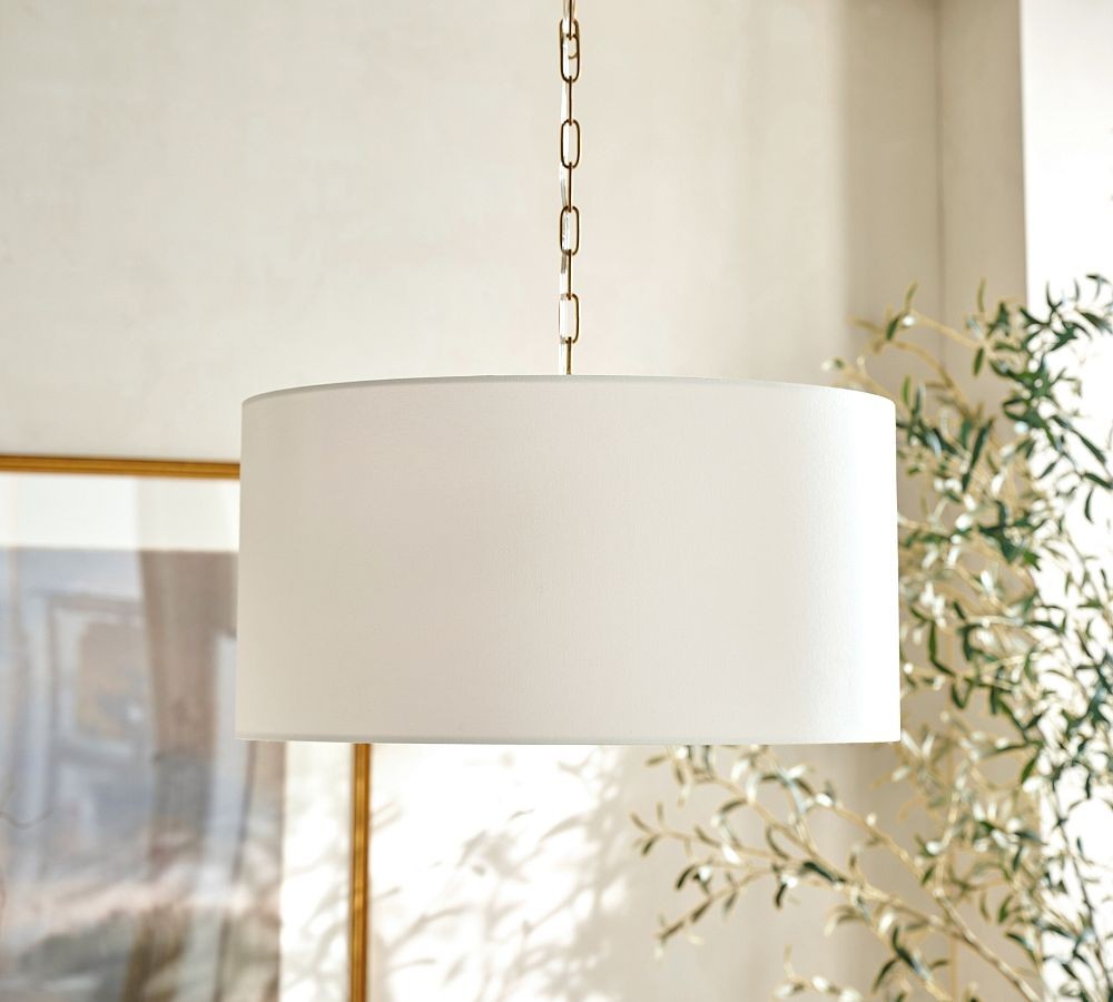 Dumora Iron Linen Drum Pendant - Vintage Brass Hanging Ceiling Light T123