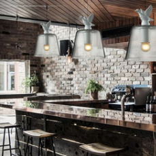 Bay Duck Glass Pendant Light used above a kitchen counter