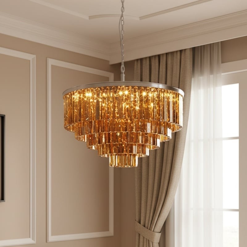 Aurevon Crystal Prism Metal Frame Modern Ceiling Chandelier for Home and Hotel T494