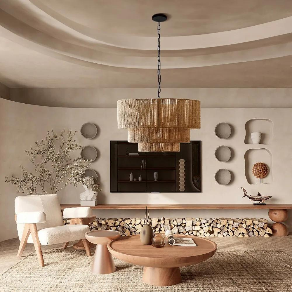 The Elegant Woven Waterfall Rattan Pendant Light D828