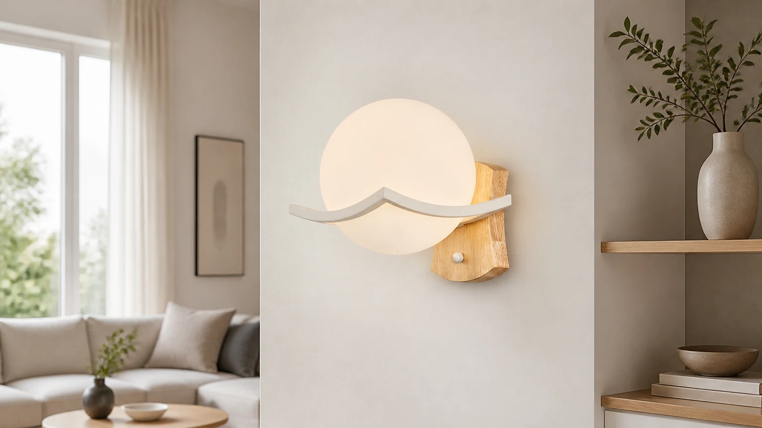 Indoor Modern Wooden Wall Lamp in a warm interior scene