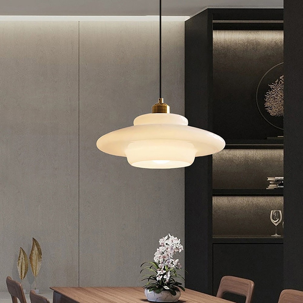 Mid-Century Art Milk White Glass Pendant Lamp S81