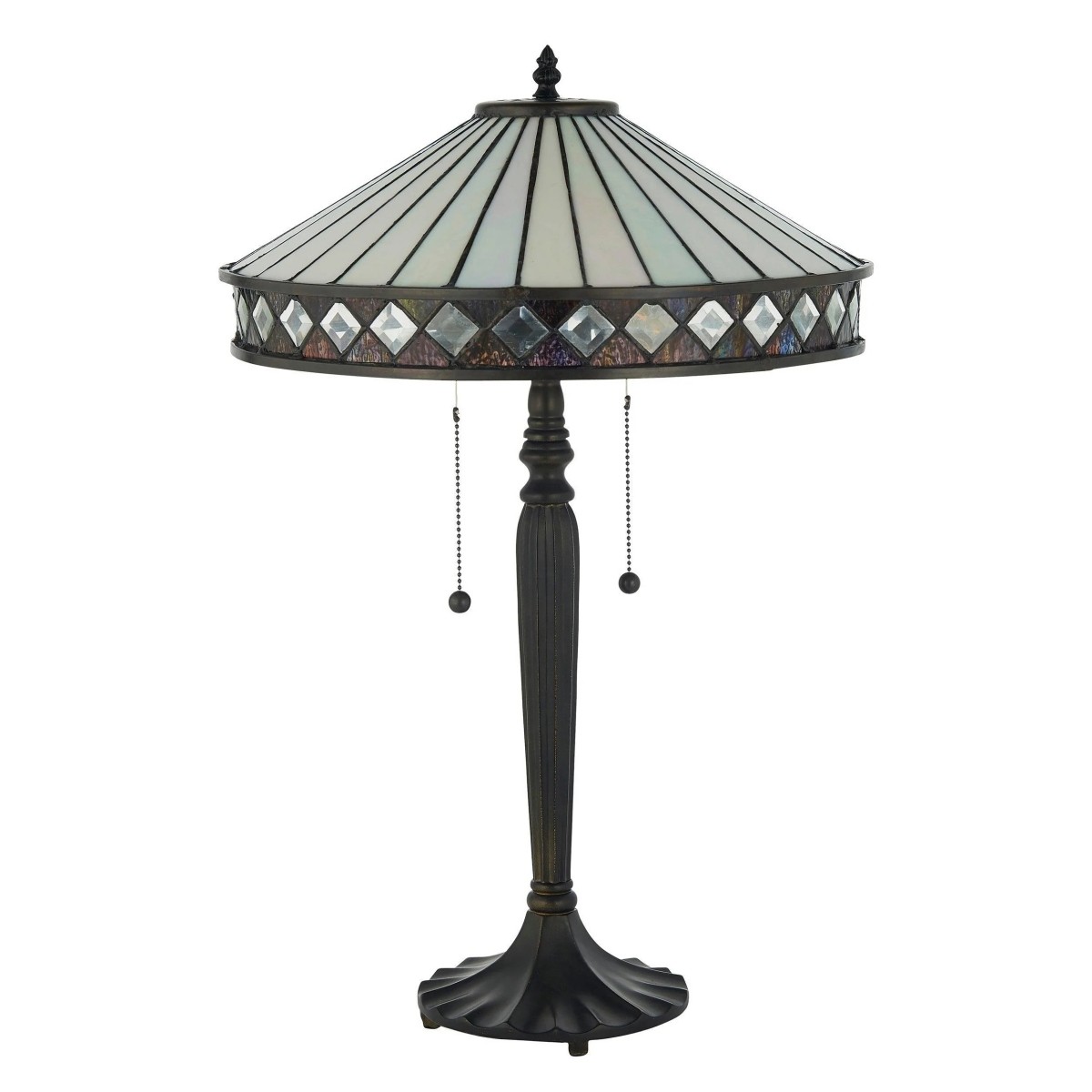 TF Fargo Geometric Tiffany Style Lamp - Amber and Cream Glass Accent Lighting for Bedroom or Study T643
