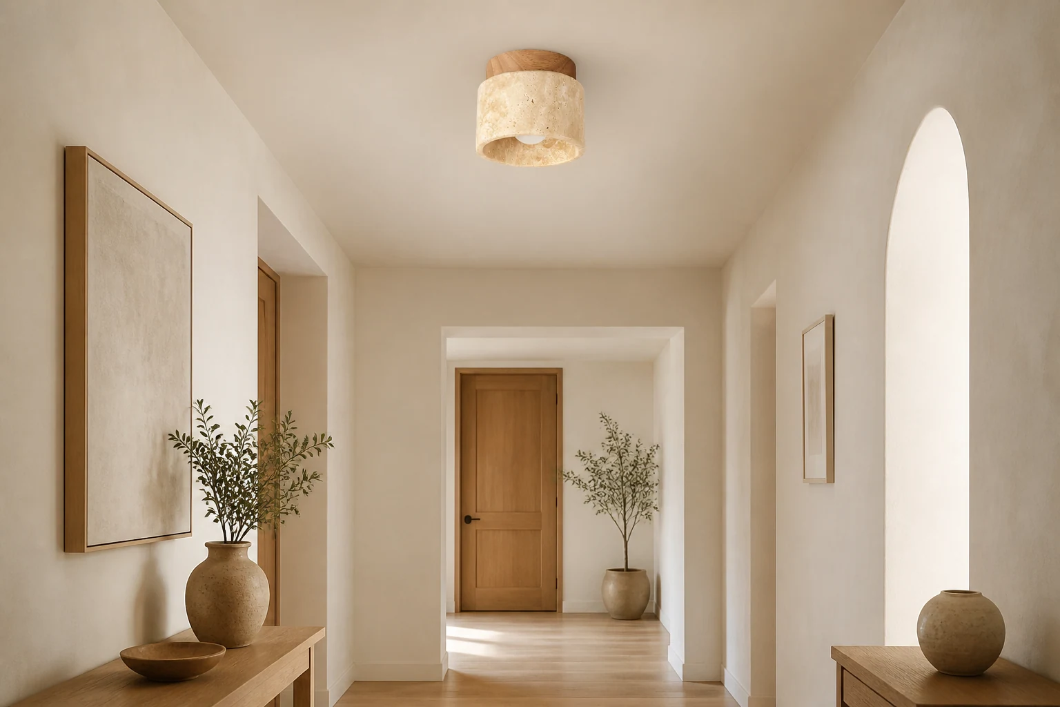 Lampa sufitowa Travira używana w ciepłych, lifestylowych pomieszczeniach