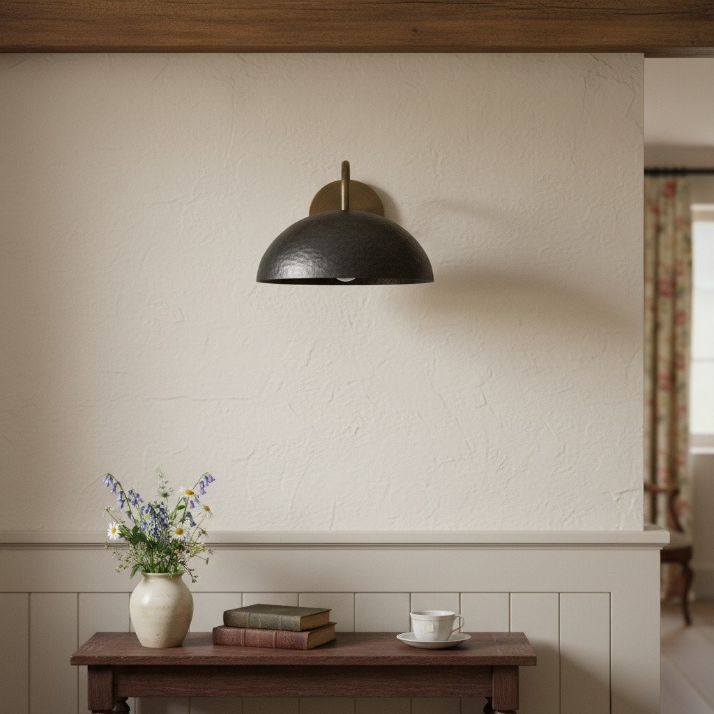 Curva Metal Industrial Wall Sconce - Curved Brass Arm - Hammered Dome Light Fixture T408