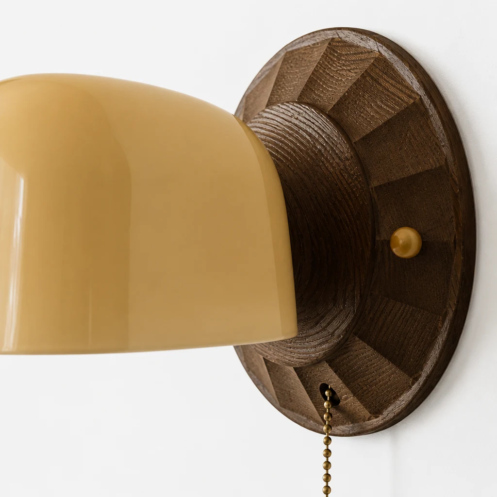 Zbliżenie na wykończenie i konstrukcję klosza lampy ściennej Bell D261