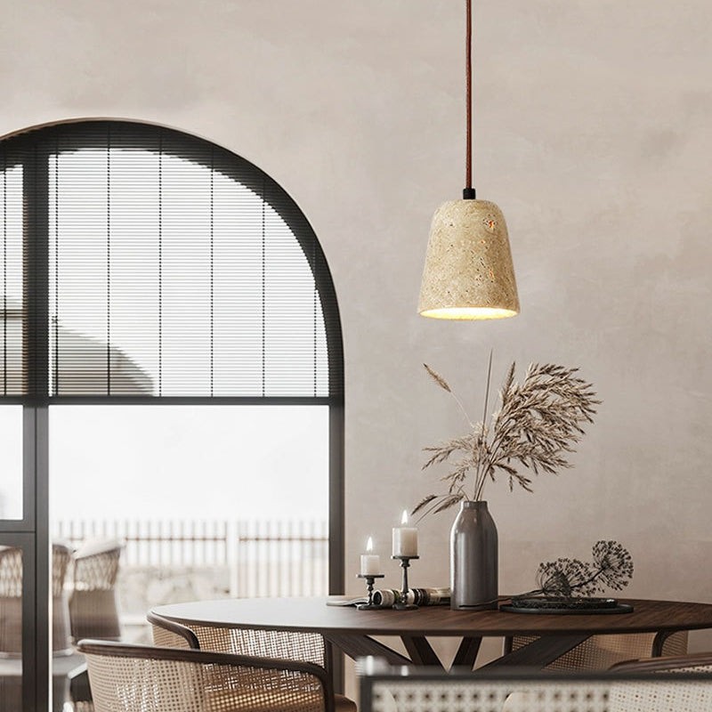 Traditional Japanese Travertine Wood Pendant Lamp M107