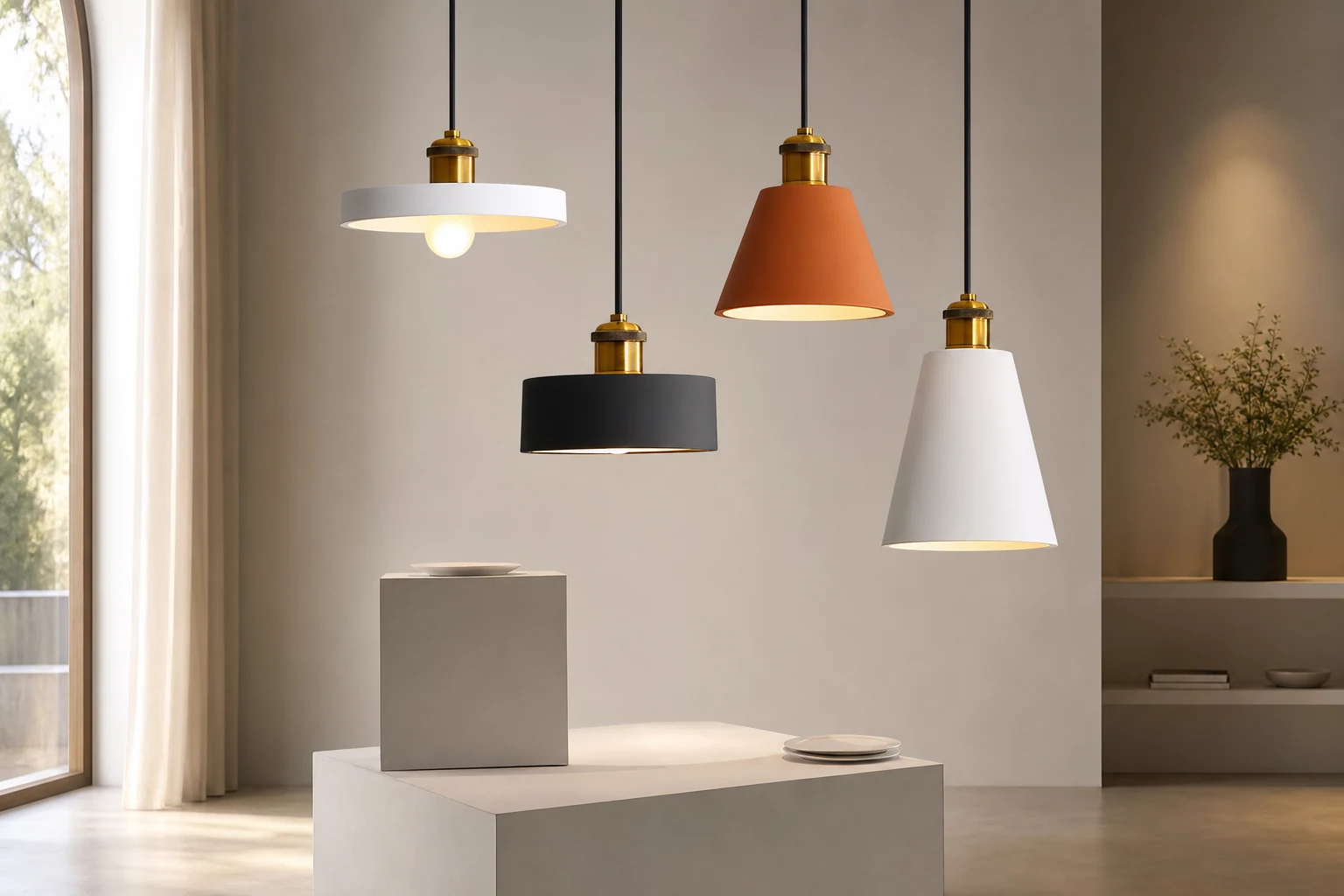 Nowoczesna, geometryczna lampa wisząca z żywicy M432 w stylu lifestylowym