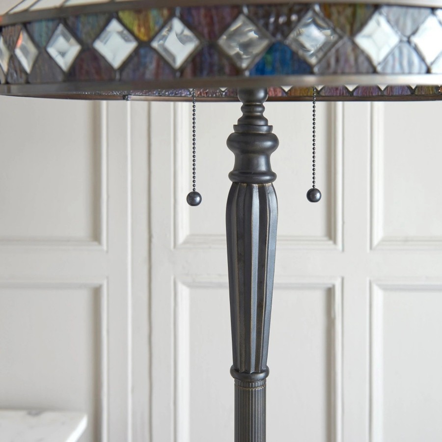 TF Fargo Geometric Tiffany Style Lamp - Amber and Cream Glass Accent Lighting for Bedroom or Study T643