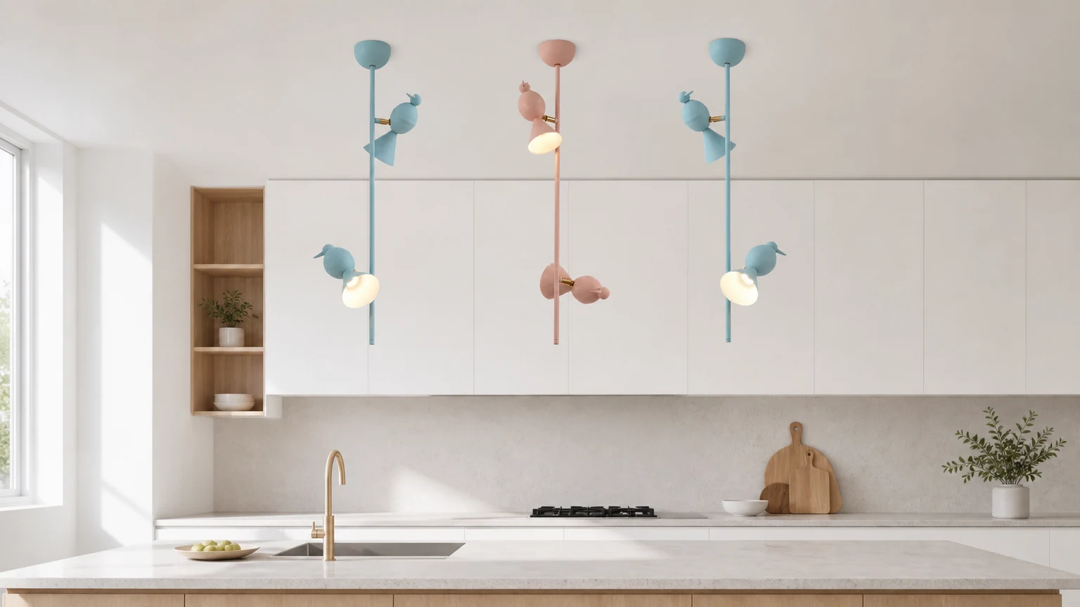 Wisząca lampa wisząca dla ptaków FLYCATCHER w pastelowej scenerii wnętrza