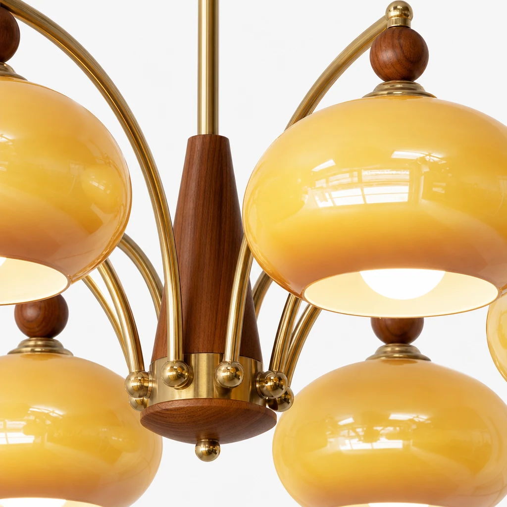 Zbliżenie materiałów żyrandola Vintage Multihead Persimmon