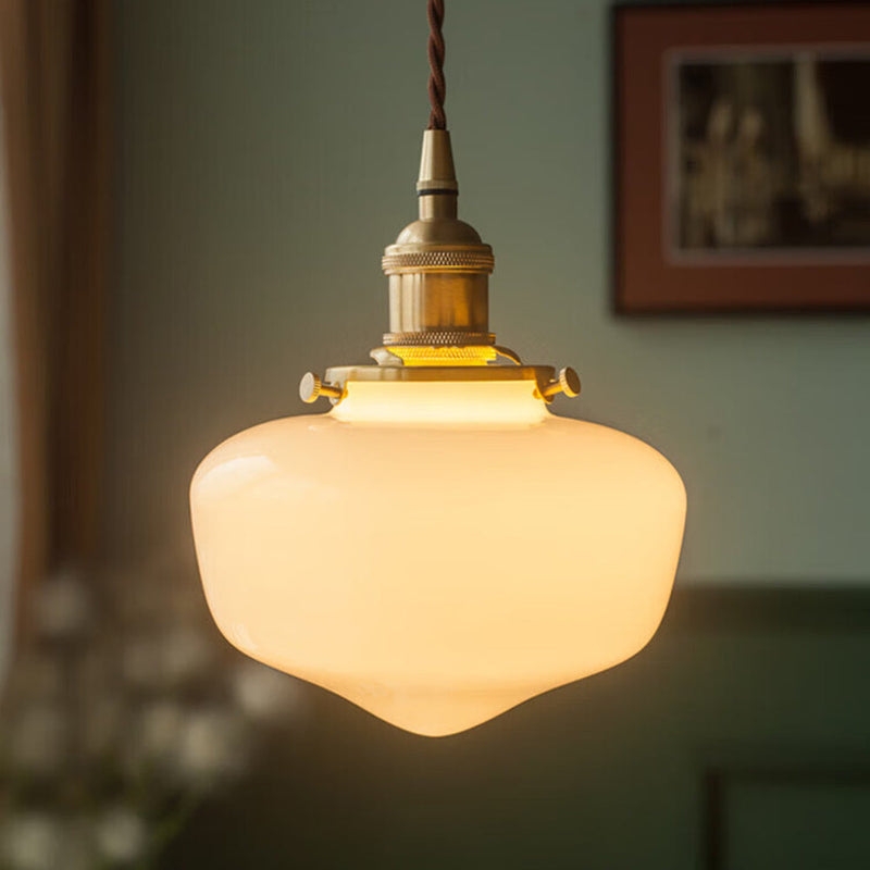 Close lifestyle view of the illuminated Radiant Lantern pendant