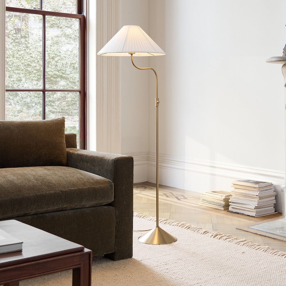 Fibura Elegant Floor Lamp with Linen Shade and Champagne Bronze Base for Living Room T081