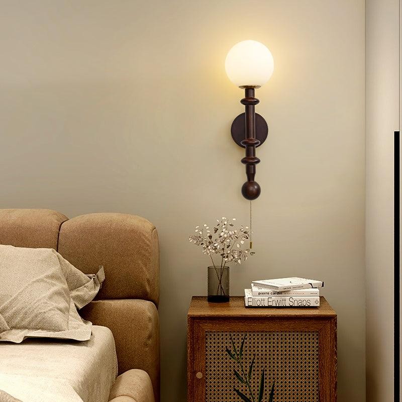 French Simple Vintage Bedside Wooden Glass Wall Lamp M428