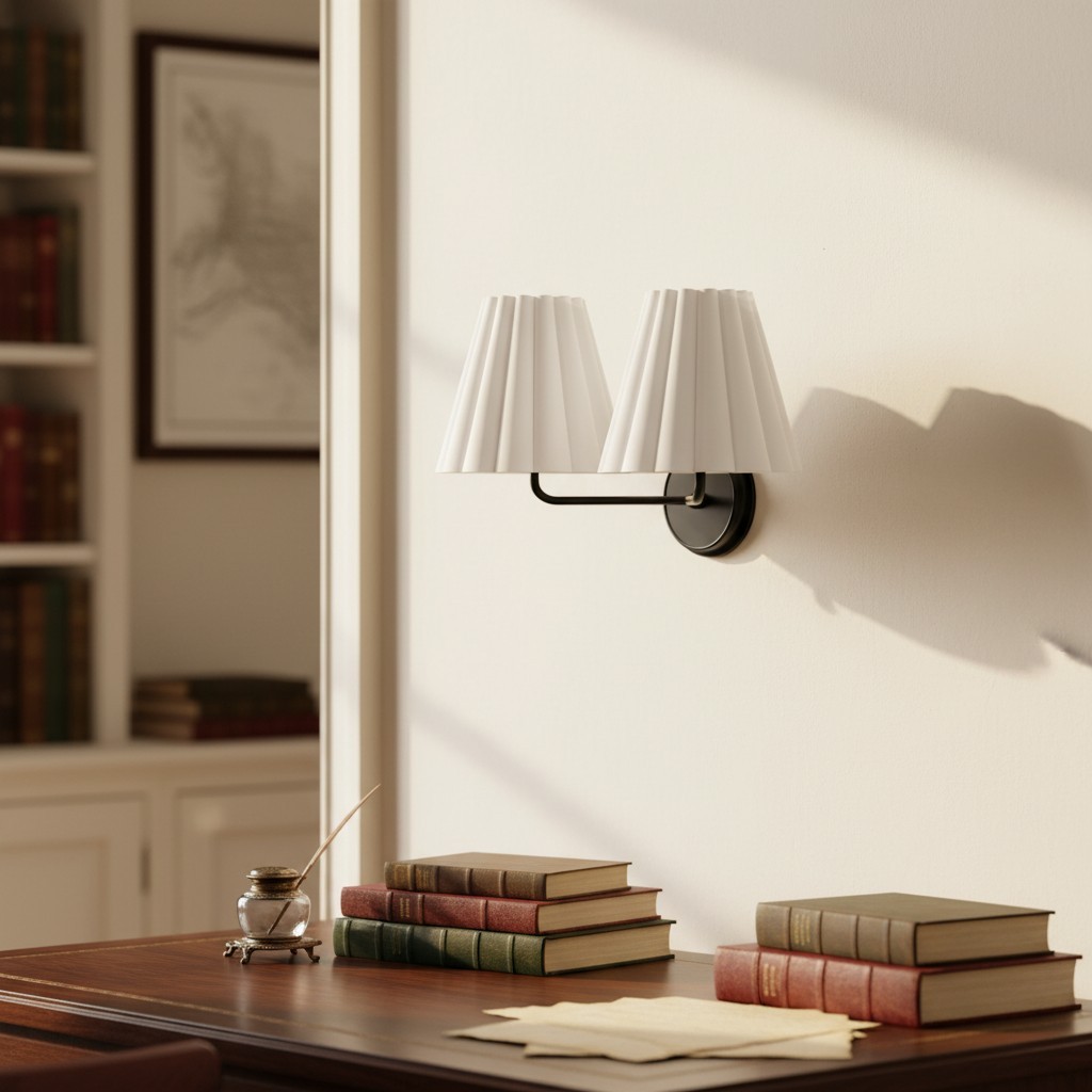 Ruffmeto Fabric Wall Sconce - Featuring Pleated Detailing on a Sculptural Metal Frame for Study T474