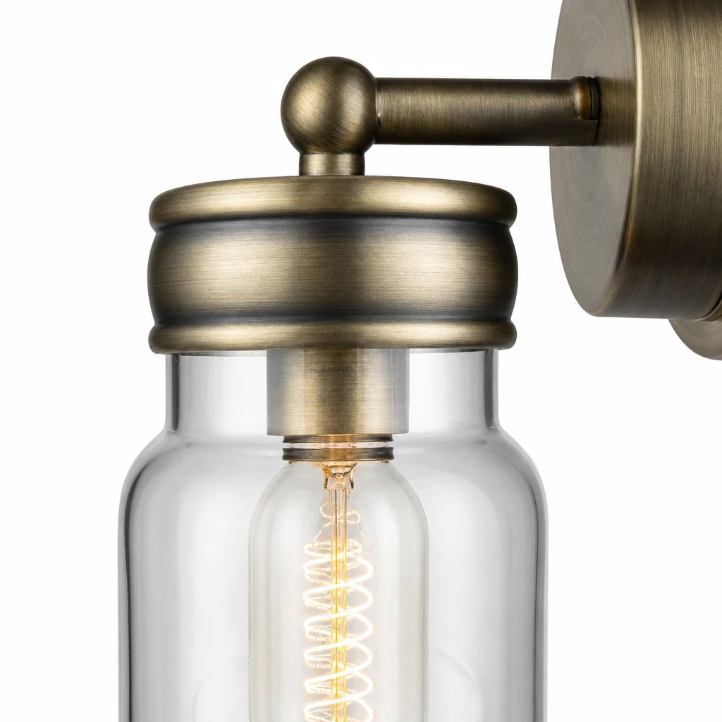 Close-up detail of MASON Glass Wall Lamp glass and metal finish