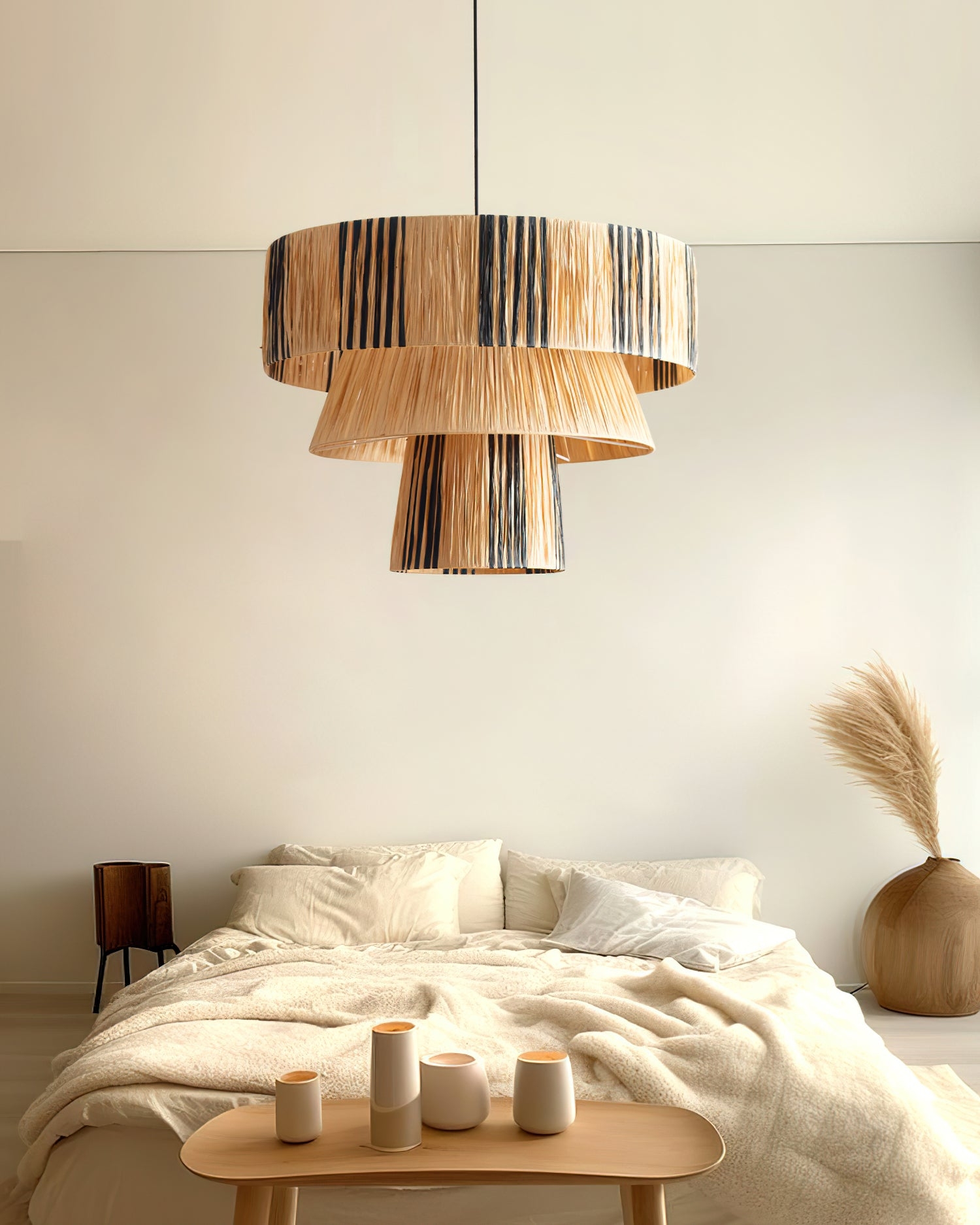 Lampa wisząca Hiroshi zainstalowana nad sypialnią