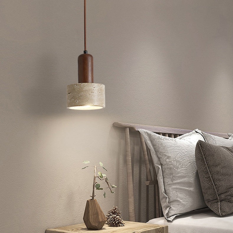 Traditional Retro Cylindrical Solid Wood Pendant Lamp M106
