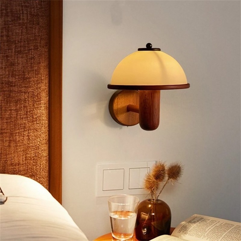 Retro Mushroom Wood Bedside Wall Lamp S132