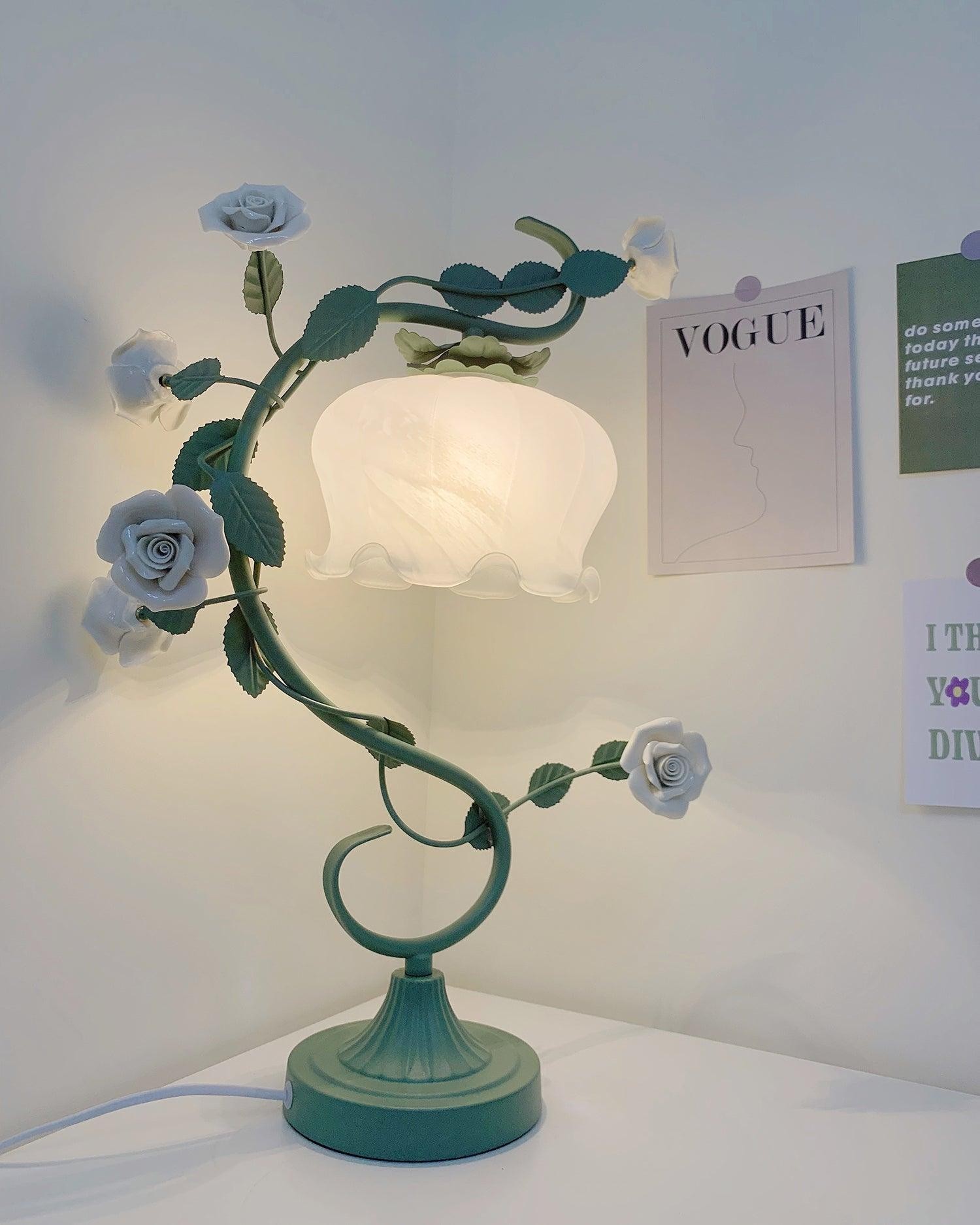 Green Pink White Rose Flower Table Lamp M209