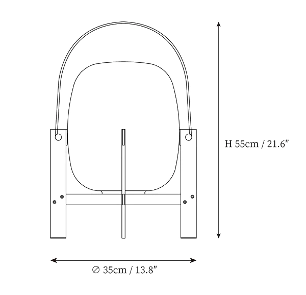 Størrelsesdiagram for bærbar lanternebordlampe M31 som viser diameter 35 cm og høyde 55 cm