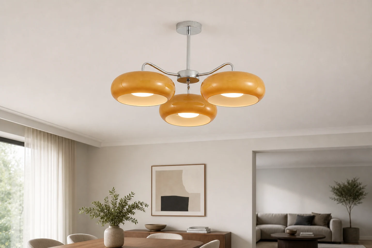 Nowoczesna 3-lampowa chromowana lampa sufitowa w stylu życia