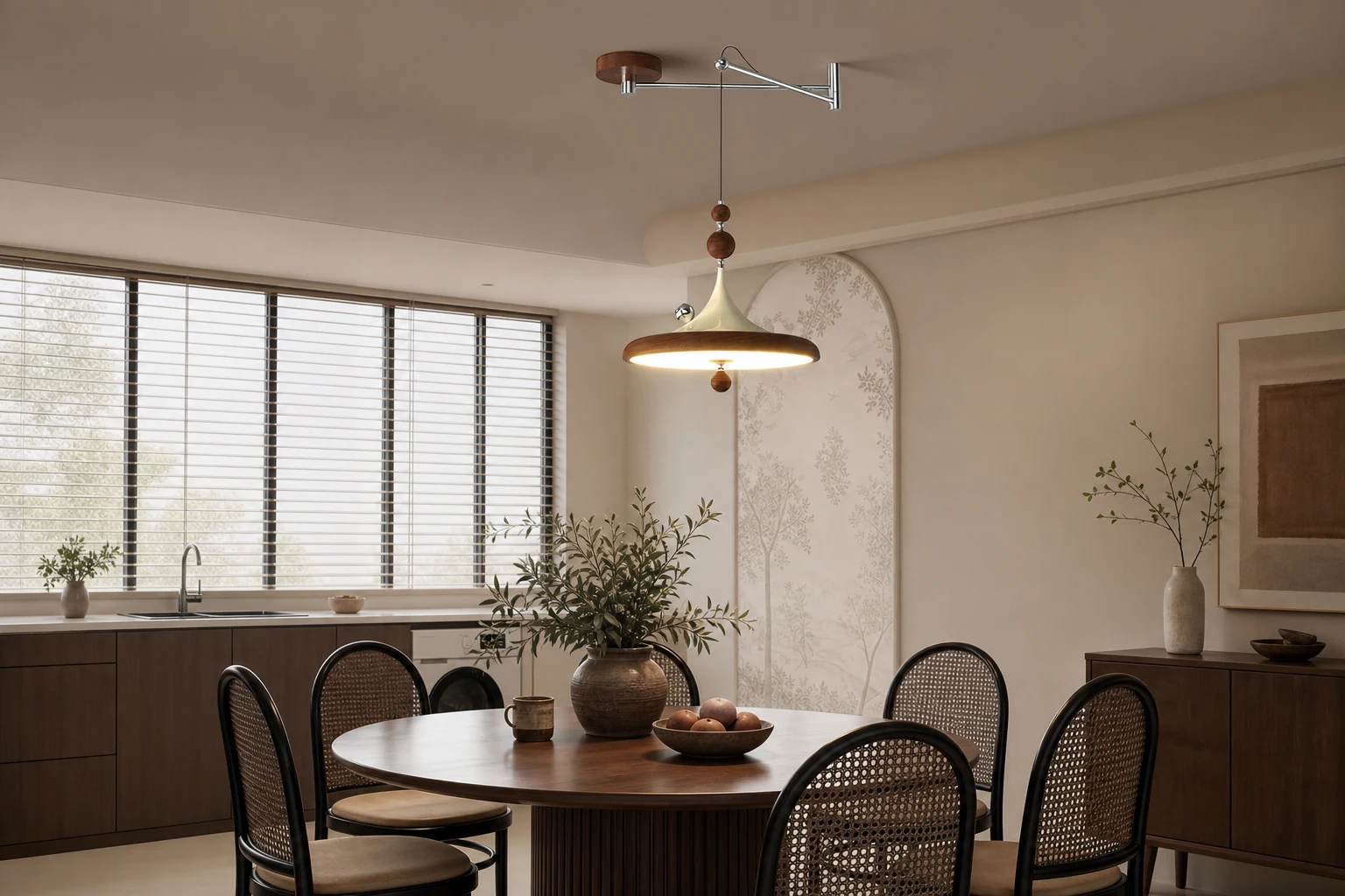Lampa wisząca Ballora Swing Arm w scenie pokoju lifestylowego