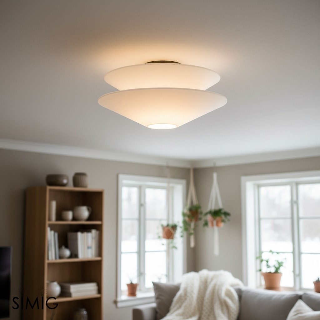 Solivara Contemporary Milky White Linen Ceiling Lamp for Living Room T112