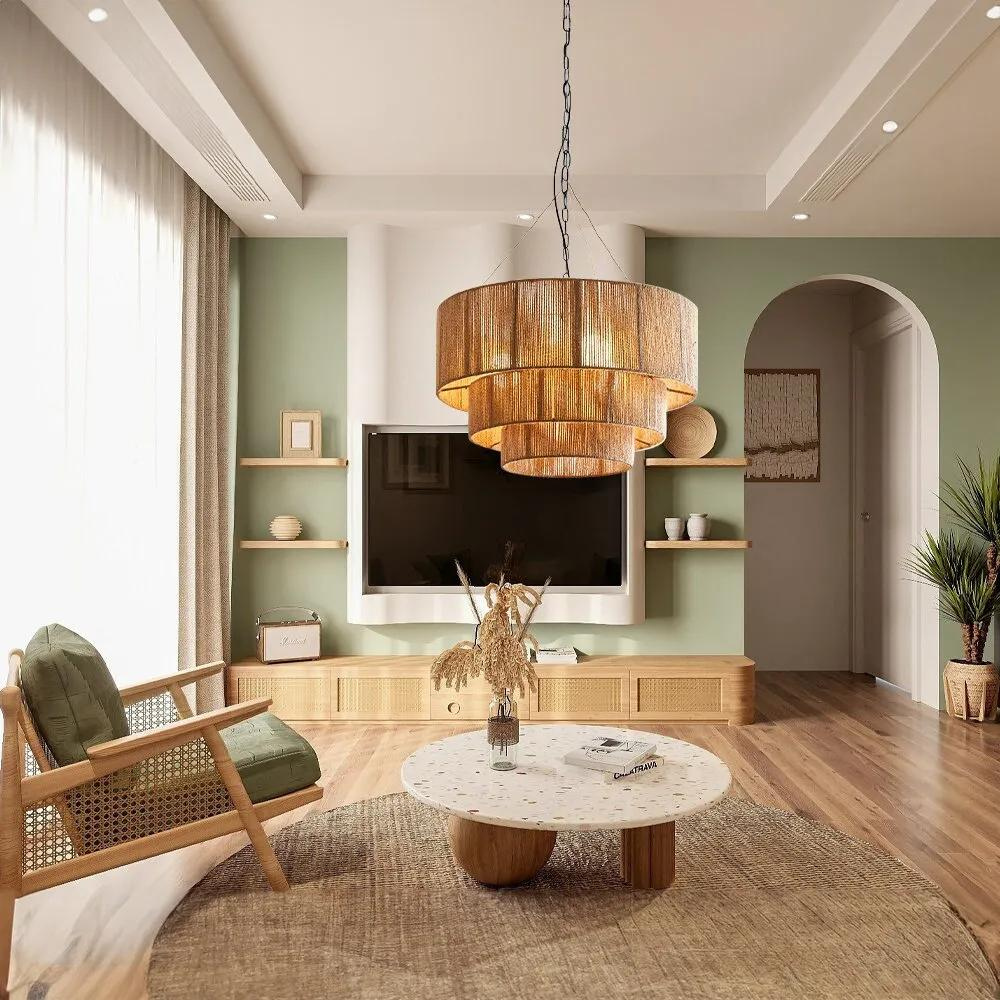 The Elegant Woven Waterfall Rattan Pendant Light D828