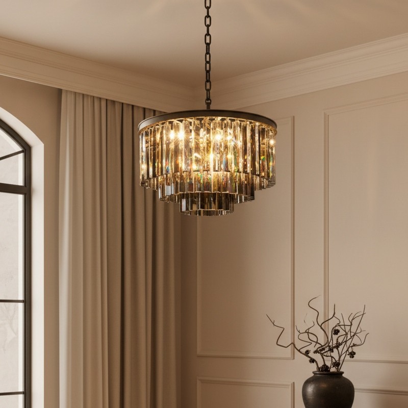 Aurevon Crystal Prism Metal Frame Modern Ceiling Chandelier for Home and Hotel T494