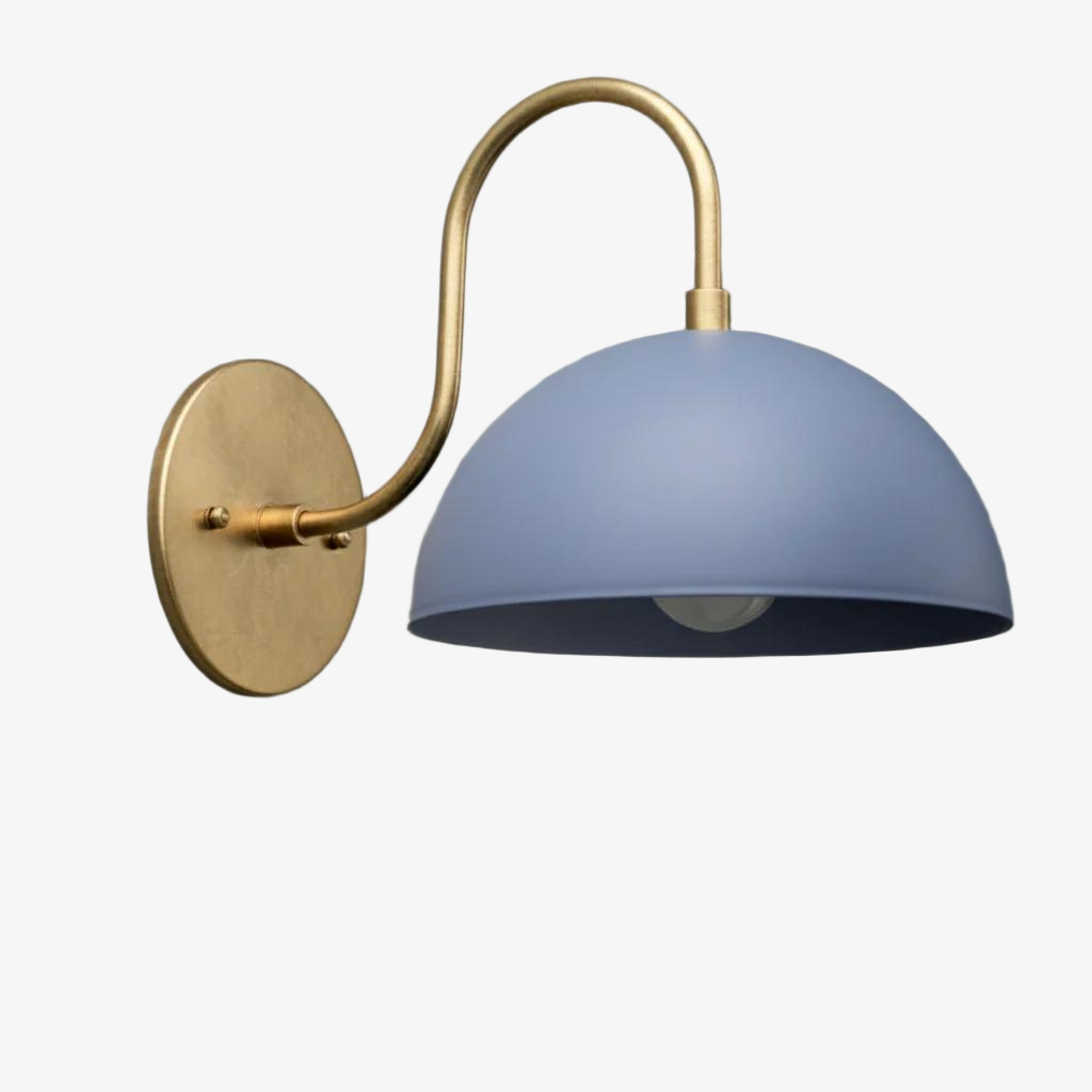 Curva Metal Industrial Wall Sconce - Curved Brass Arm - Hammered Dome Light Fixture T408