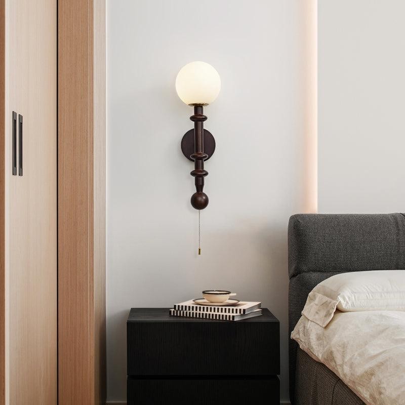 French Simple Vintage Bedside Wooden Glass Wall Lamp M428