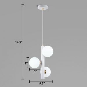 Måttdiagram för pendellampa med tre glaskulor