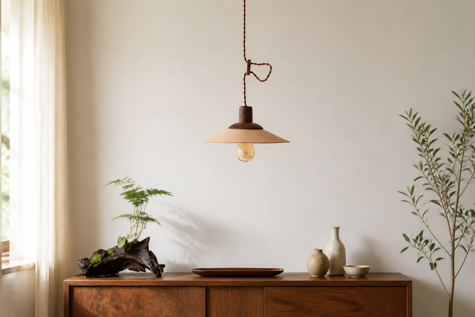Skórzana drewniana lampa wisząca w stylu życia