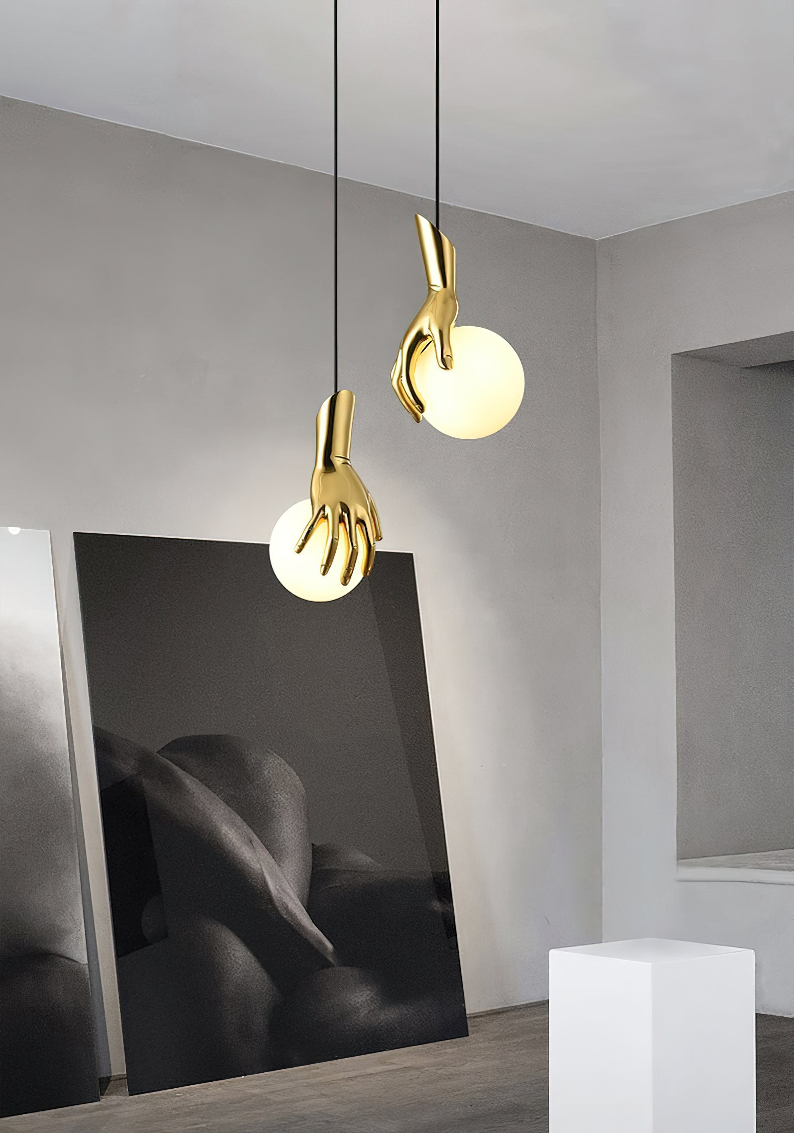 Hand Holding Globe Pendant Light D451